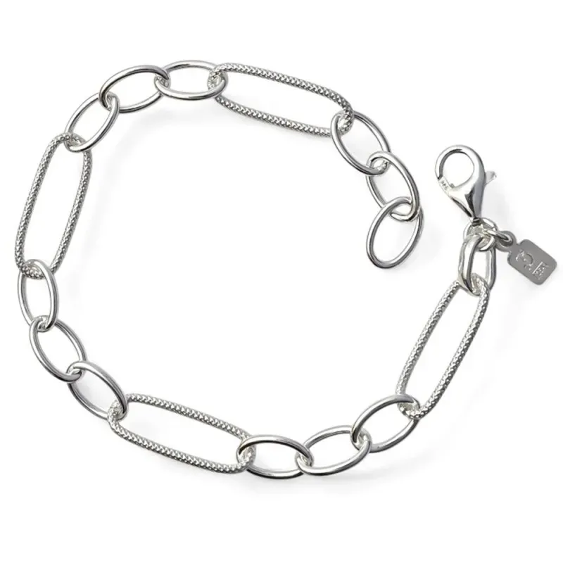 Pulsera en Plata de Ley 925m con asas lisas de 10 mm. combinadas oval