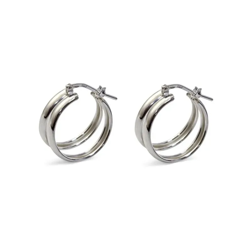 Aros Pendientes en Plata de Ley 925m dobles lisos de 15 mm. de diámet