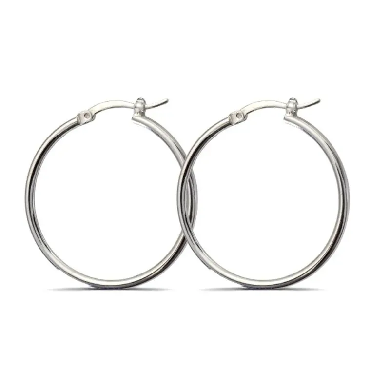 Aros Pendientes en Plata de Ley 925m lisos de 30 mm. grosor de 2 mm.