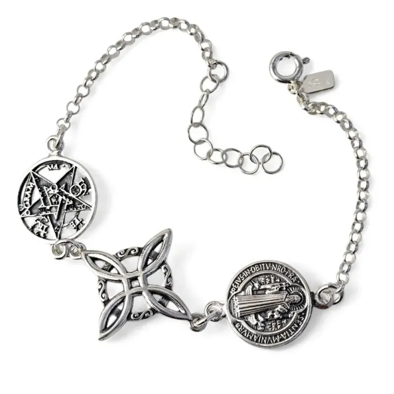 Pulsera Triple Protección en Plata de Ley 925m de 17 cm. Nudo de Bruj