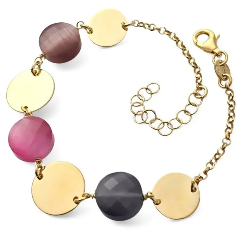 Pulsera en Plata de Ley 925m chapada oro de 17 cm. discos combinados