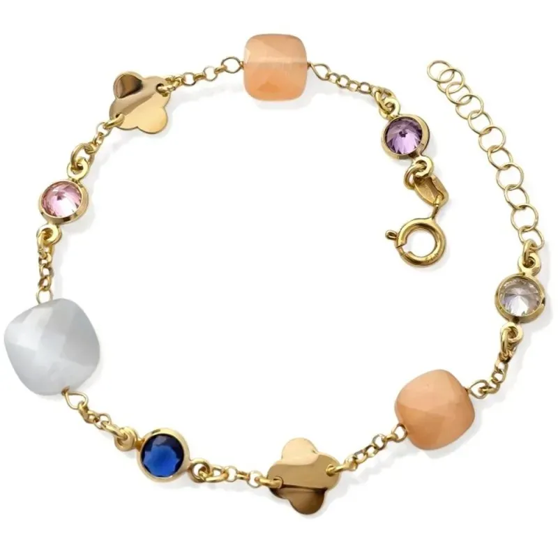 Pulsera Plata de Ley 925m chapada oro 17 cm. chatones circonitas colo