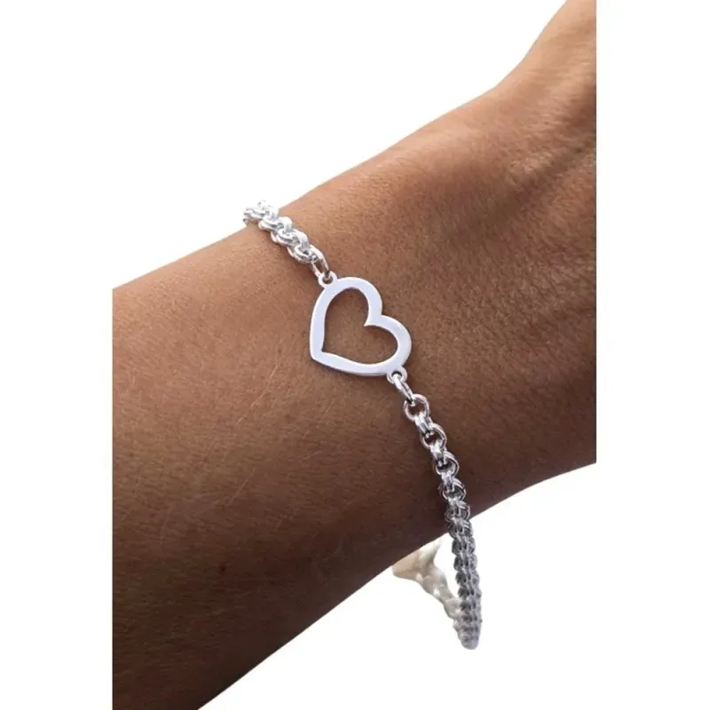 Pulsera Plata Ley 925m de 17 cm. cadena húngarina de 3 mm. con corazó