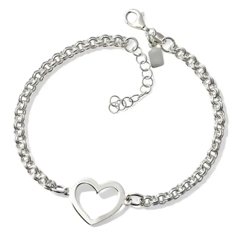 Pulsera Plata Ley 925m de 17 cm. cadena húngarina de 3 mm. con corazó