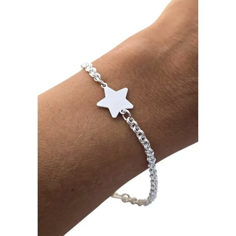 Pulsera Plata Ley 925m de 17 cm. cadena húngarina de 3 mm. con estrel
