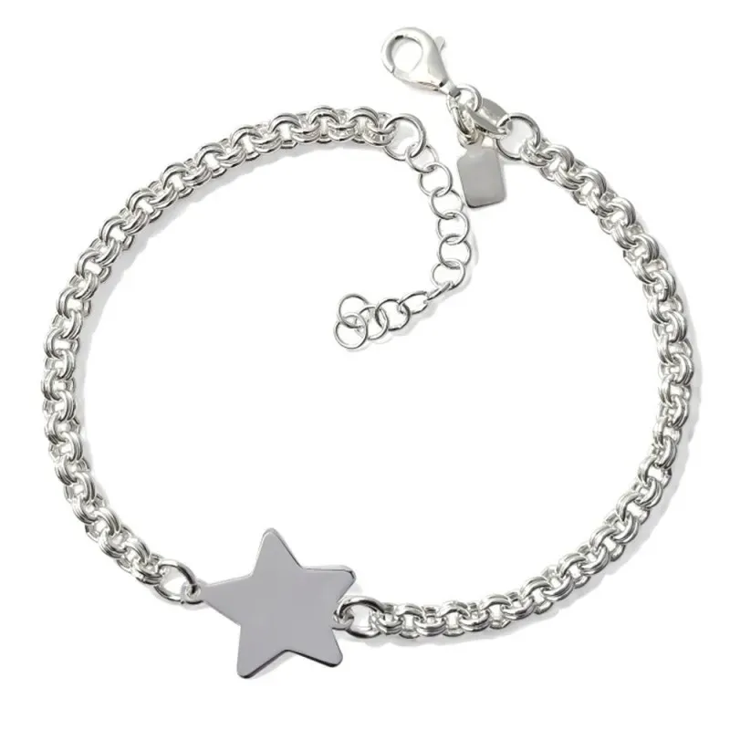 Pulsera Plata Ley 925m de 17 cm. cadena húngarina de 3 mm. con estrel