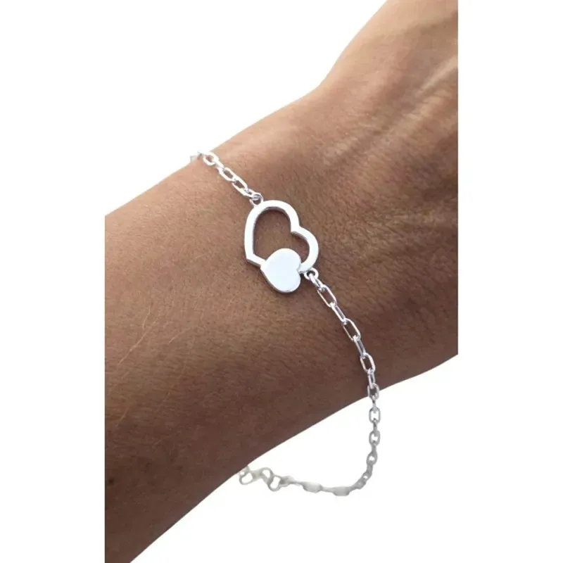Pulsera Plata Ley 925m 17 cm. cadena forzada alargada 2 mm. corazón c