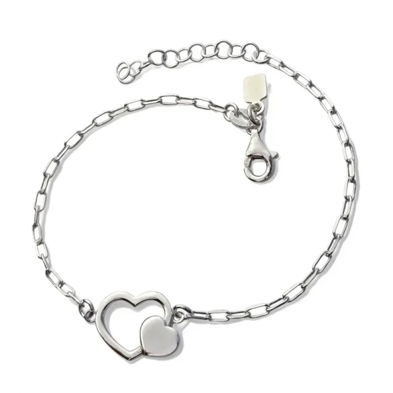 Pulsera Plata Ley 925m 17 cm. cadena forzada alargada 2 mm. corazón c