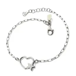Pulsera Plata Ley 925m 17 cm. cadena forzada alargada 2 mm. corazón c