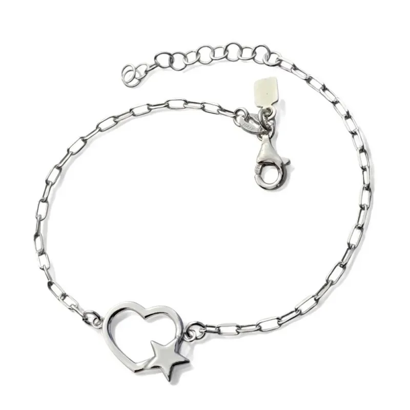 Pulsera Plata Ley 925m 17 cm. cadena forzada alargada 2 mm. corazón c