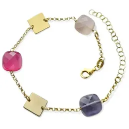 Pulsera de Plata Ley 925m chapada en oro con 17 cm. con piedras de co