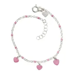 Pulsera Plata Ley 925m de 15 cm. detalle corazones colgantes 5 mm. es