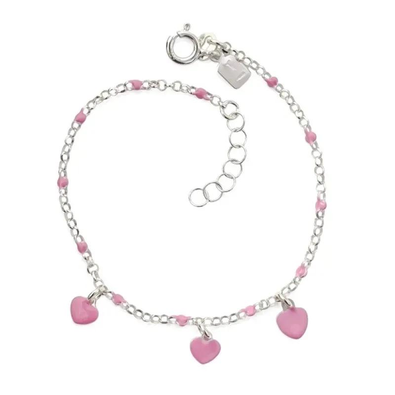 Pulsera Plata Ley 925m de 15 cm. detalle corazones colgantes 5 mm. es