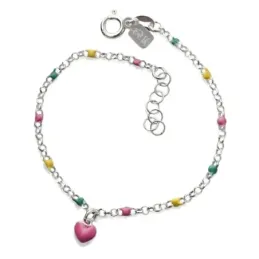 Pulsera Plata Ley 925m de 15 cm. detalle bolas y corazón colgante 5 m