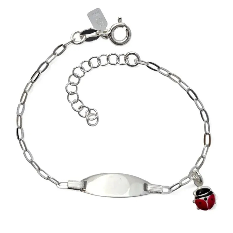Pulsera Esclava en Plata Ley 925m de 14 cm. mariquita colgante 6 mm.