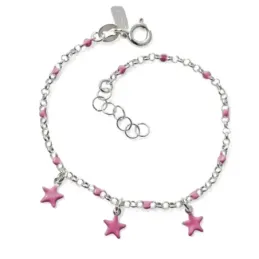 Pulsera en Plata de Ley 925m con 14 cm. estrellas colgantes esmaltada