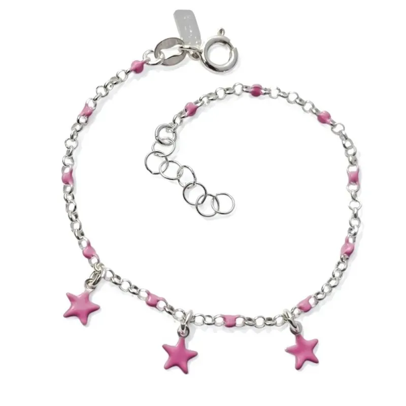 Pulsera en Plata de Ley 925m con 14 cm. estrellas colgantes esmaltada