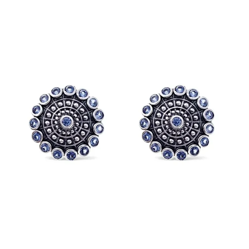 Pendientes Charro en Plata de Ley 925m de 13 mm. con circonitas azule