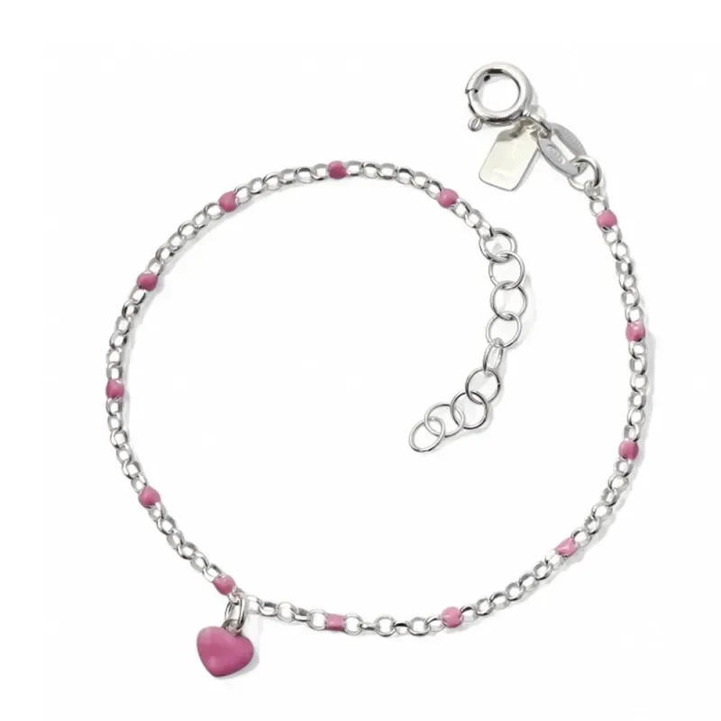 Pulsera Plata Ley 925m de 15 cm. detalle bolas y corazón colgante 5 m