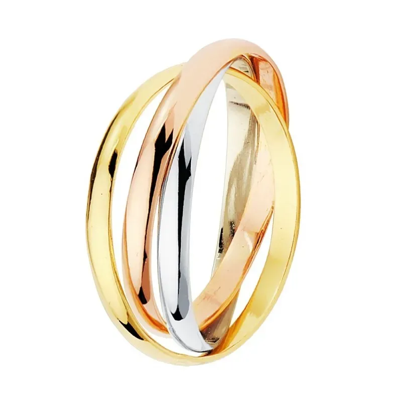 Sortija Plata Ley 925m triple alianza chapada oro tricolor enlazada a