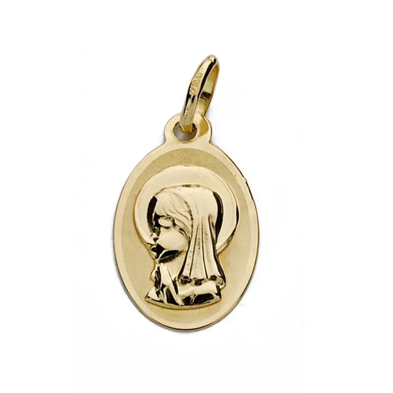 Medalla oro 18k Virgen Niña oval 17mm. [AA0178]
