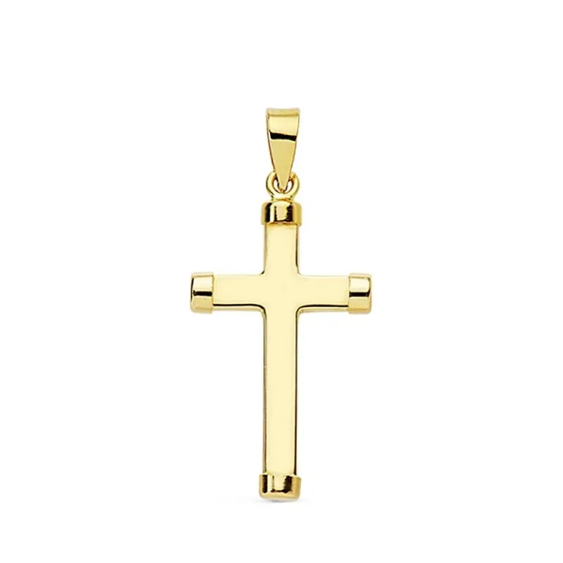 Cruz oro 18k lisa 24mm. palo rectangular chatones [AA7235]