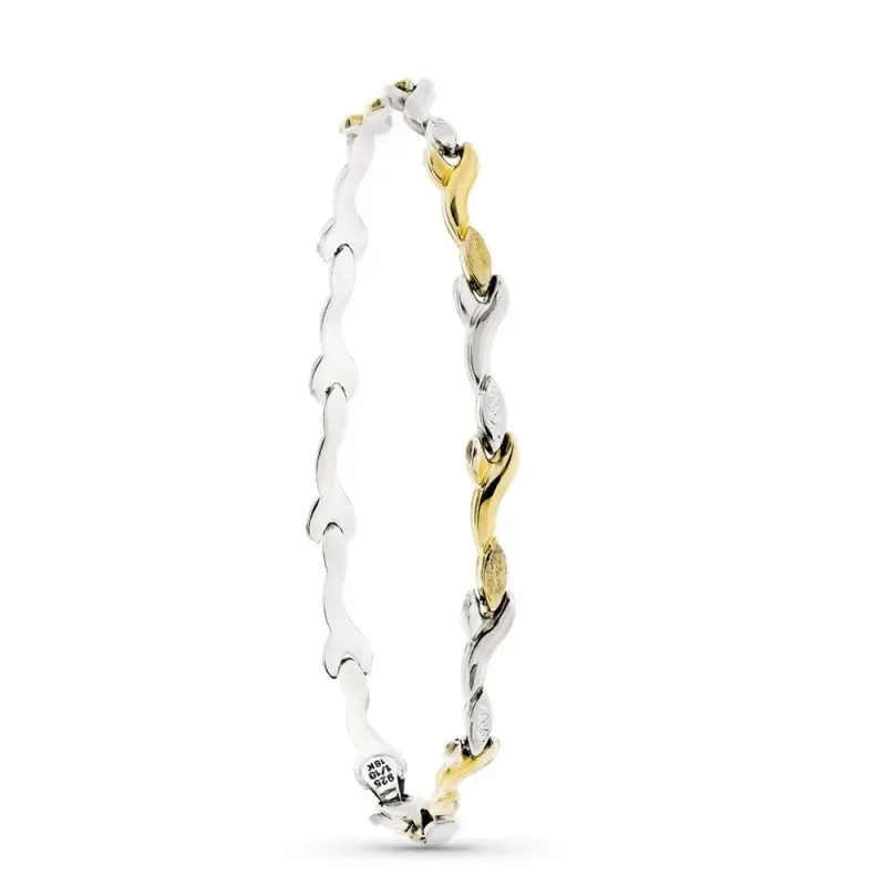 Pulsera oro 18k plata Ley 925m mujer semirígida combinada formas enla