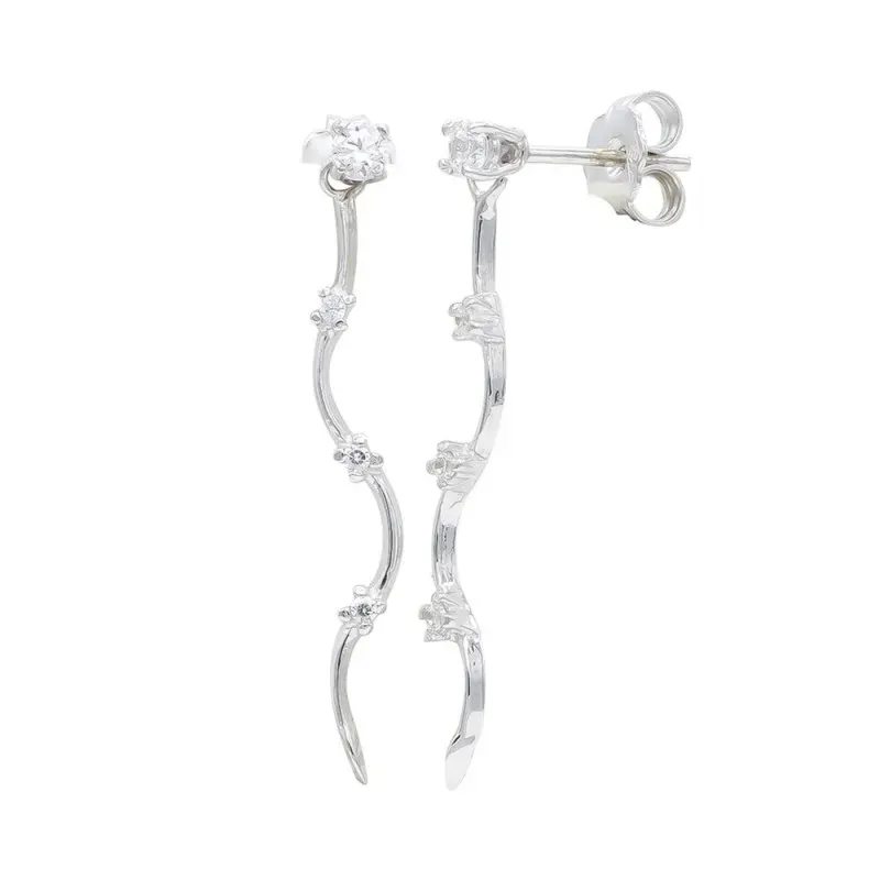 Pendientes oro blanco 18k mujer largos ondulados lisos combinados cir