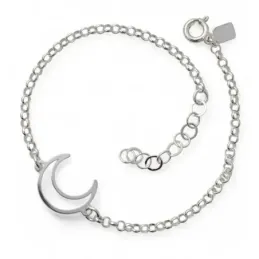 Pulsera plata Ley 925m 17.5cm. luna calada cadena de rolo [AB6190]