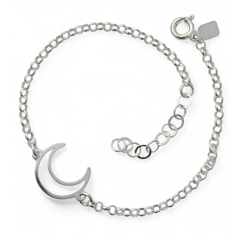 Pulsera plata Ley 925m 17.5cm. luna calada cadena de rolo [AB6190]