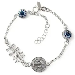 Pulsera Plata Ley 925m de 18 cm. Cruz Caravaca 20 mm. medalla San Ben