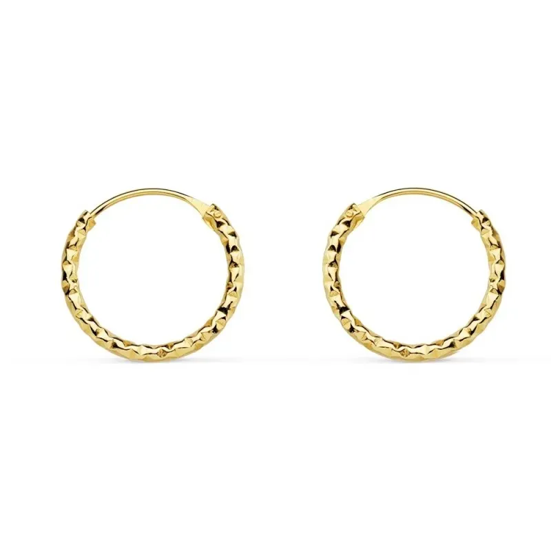 Pendientes oro 18k mujer aros 13mm. retorcidos huecos