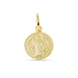 San Benito Medalla Plata Ley 925m chapada oro 12 mm. trasera cruz det
