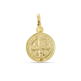 San Benito Medalla Plata Ley 925m chapada oro 12 mm. trasera cruz det