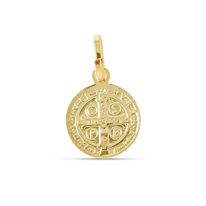 San Benito Medalla Plata Ley 925m chapada oro 12 mm. trasera cruz det