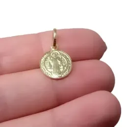 San Benito Medalla Plata Ley 925m chapada oro 12 mm. trasera cruz det