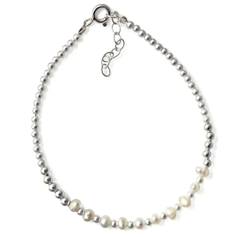 Pulsera en Plata de Ley 925m de 17 cm. bolas lisas de 3 mm. combinada