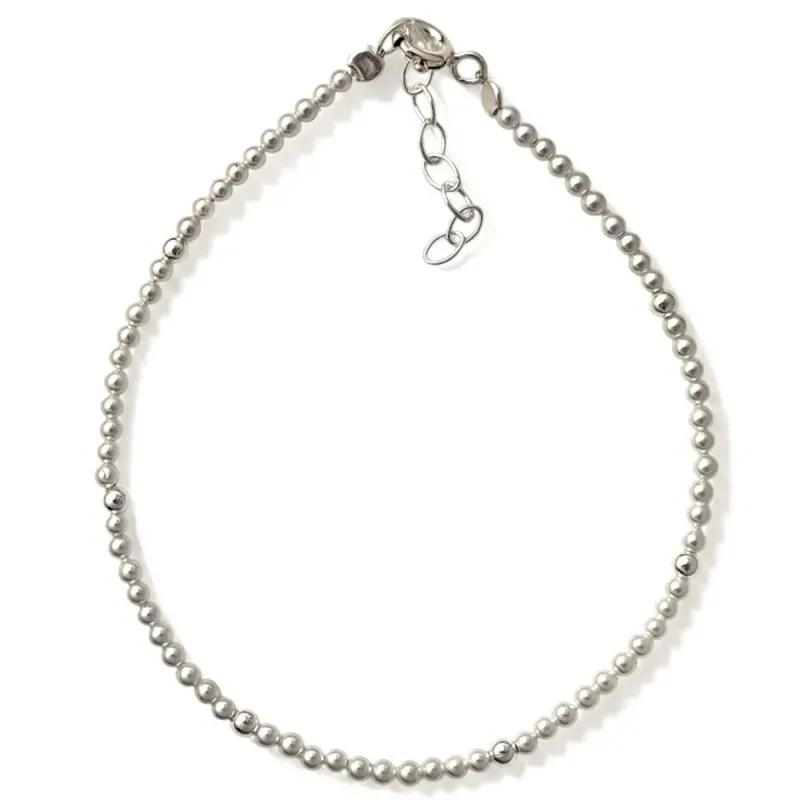 Pulsera en Plata de Ley 925m de 17 cm. bolas lisas de 2.5 mm. combina