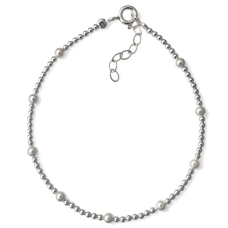 Pulsera en Plata de Ley 925m de 17 cm. con perlas redondas de 3 mm. c