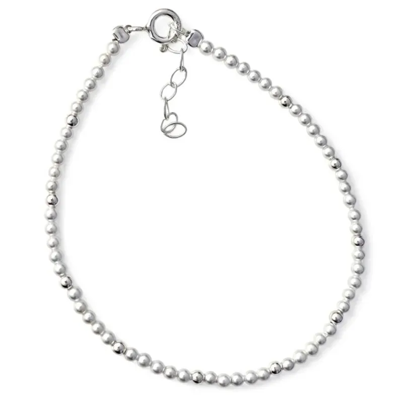 Pulsera Plata Ley 925m de 17 cm. con bolas lisas y perlas redondas de