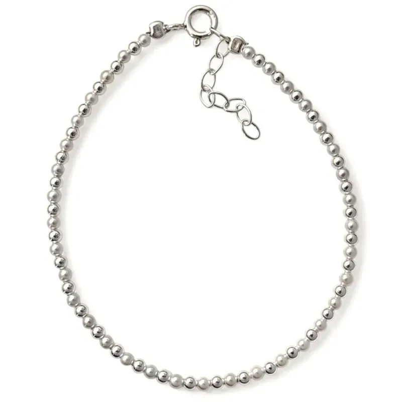 Pulsera Plata Ley 925m de 17 cm. con perlas y bolas lisas de 2.5 mm.