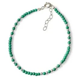 Pulsera en Plata de Ley 925m de 17 cm. bolas color turquesa combinada