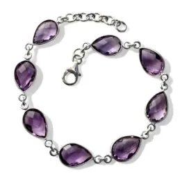 Pulsera en Plata de Ley 925m de 20 cm. con piedra natural amatista 14