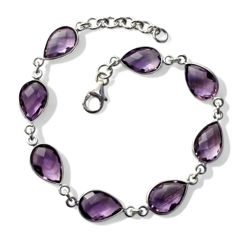 Pulsera en Plata de Ley 925m de 20 cm. con piedra natural amatista 14