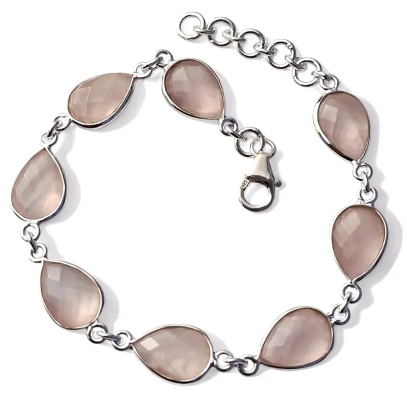 Pulsera en Plata de Ley 925m de 20 cm. con piedra natural de cuarzo r