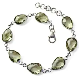 Pulsera en Plata de Ley 925m de 20 cm. con piedra natural olivina 14