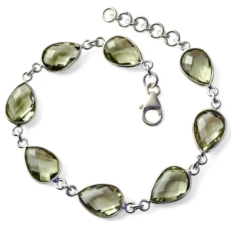 Pulsera en Plata de Ley 925m de 20 cm. con piedra natural olivina 14