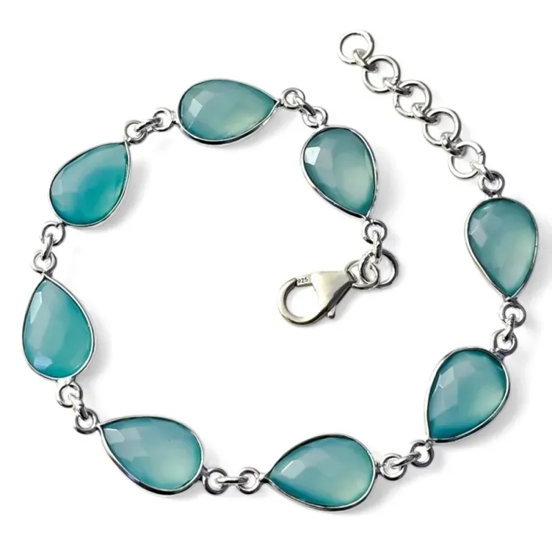 Pulsera en Plata de Ley 925m de 20 cm. con piedra natural calcedonia