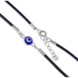 Ojo Turco Pulsera en Plata de Ley 925m con caucho de 2 mm. amuleto de