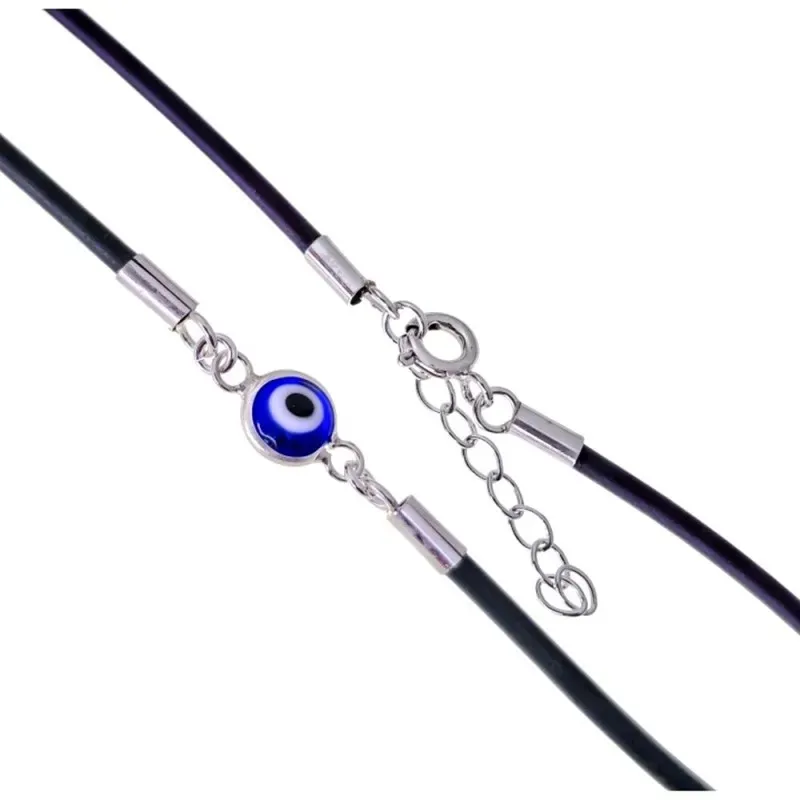 Ojo Turco Pulsera en Plata de Ley 925m con caucho de 2 mm. amuleto de